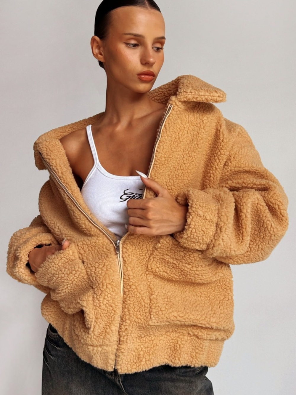 I.AM.GIA Caramel Teddy Zip-Up Jacket